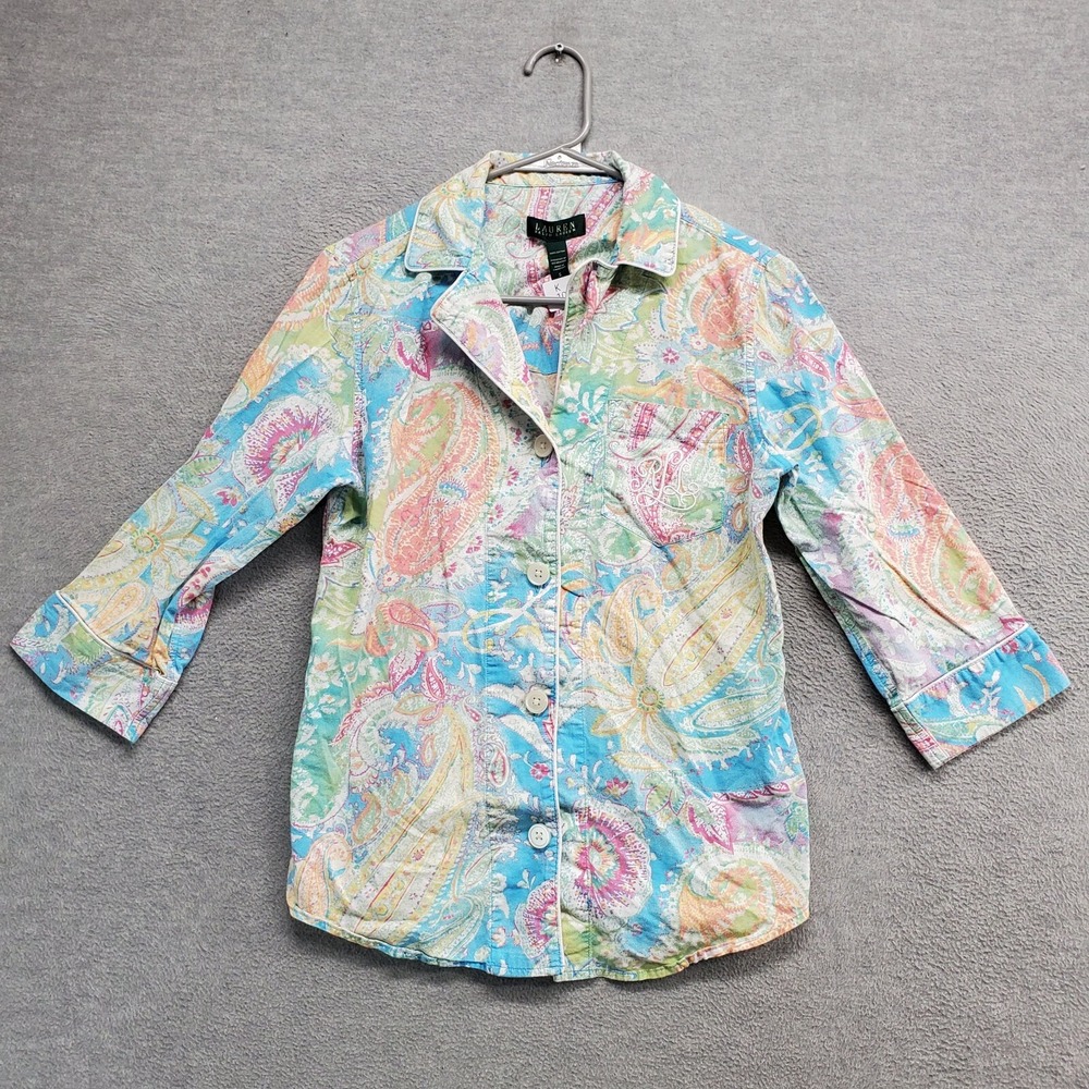 Lauren Ralph Lauren Women Sleepwear Small Blue Paisley 3/4 Sleeve‎